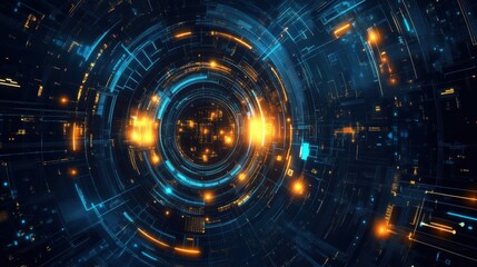 Obraz premium Abstract cybernetic background with fluid metallic textures and digital glow