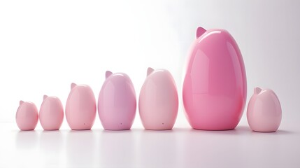 Obraz premium Diverse Piggy Banks in Various Sizes Placed on a Clean White Surface Representing Financial Growth Wealth Accumulation and Successful Savings Strategies