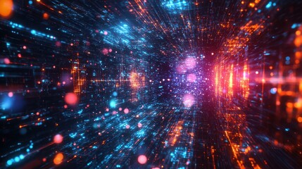 Abstract background with floating 3D shapes and glowing circuits