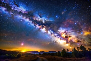 Fototapeta premium Milky Way's splendor revealed: A night sky long exposure showcases the galaxy's stunning detail.
