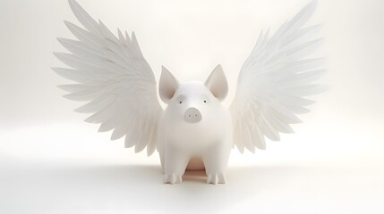 Piggy Bank with Angel Wings Symbolizing Financial Freedom and Prosperity Placed on a Clean White Background  Concept of Savings Investment and Achieving Financial Security