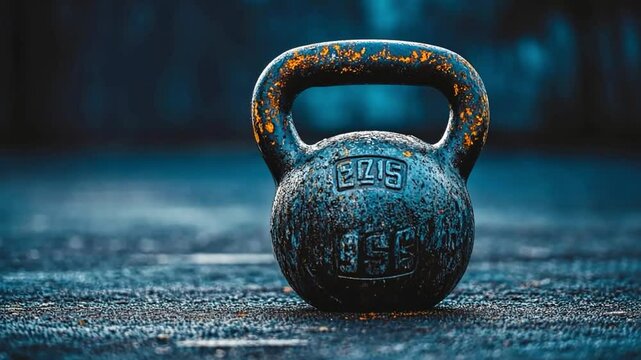 This video showcases a vintage kettlebell on a textured background. It represents strength training and fitness. Ideal for fitness enthusiasts or blog articles. Generative AI