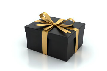 Fototapeta premium Black gift box and golden ribbon. isolated white background.