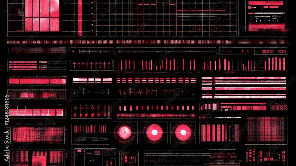 Poster abstract red digital interface hud overlay cyberpunk style technology background