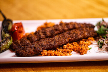 Turkish adana kebab with vegetables