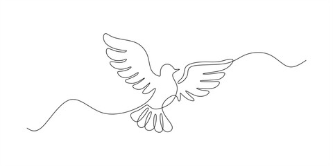 Continuous line drawing of flying bird shape. Single line drawing dove. Love symbol. 
