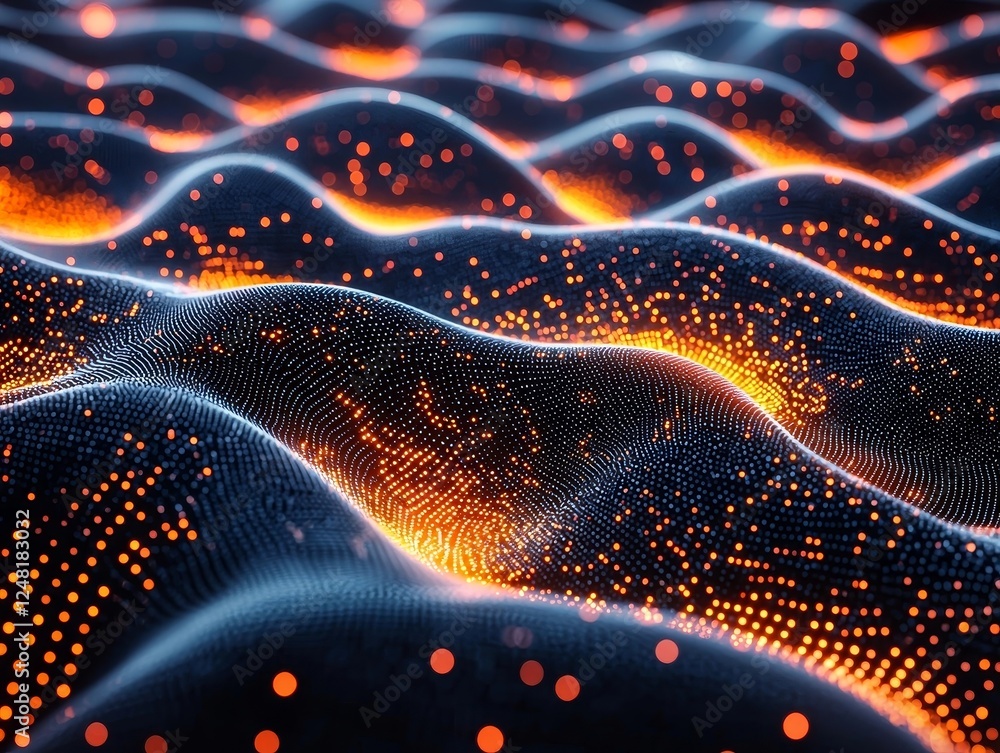 Poster glowing futuristic data patterns forming dynamic abstract shapes for business analysis concept