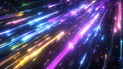 Obraz premium Realistic set of falling comets with speed trails. Vector cartoon illustration of meteor, asteroid or star flying down with colorful sparkling tail isolated on transparent background. Meteorite shower