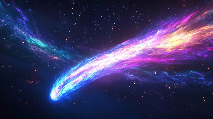 Realistic set of falling comets with speed trails. Vector cartoon illustration of meteor, asteroid or star flying down with colorful sparkling tail isolated on transparent background. Meteorite shower