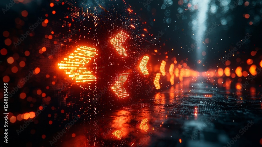 Poster glowing abstract data driven decision making visualization with merging arrows and graphs