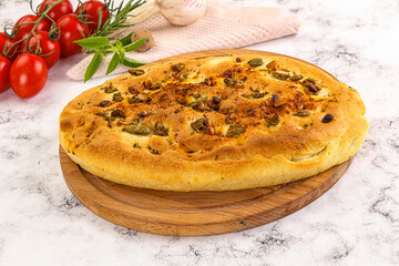Homemade ciabatta bread with olives