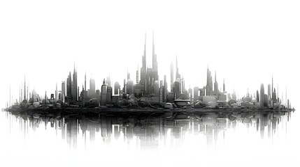 Naklejka premium Futuristic cityscape made of digital wireframe buildings with a sleek high tech and modern aesthetic against a clean white background