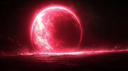 Fototapeta premium Glowing Crimson Celestial Body Dramatic Space Scene Cosmic Energy Fiery Nebula Starburst