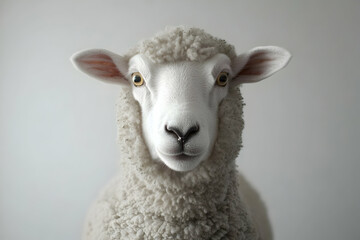 Fototapeta premium White sheep portrait, studio, neutral background, calm