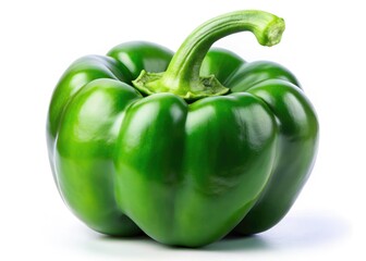 Overhead shot: a single, juicy green bell pepper against a pure white backdrop.  Capsicum perfection.