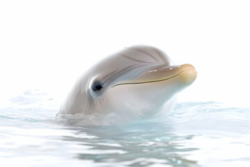 Naklejka premium Dolphin head, surfacing, water, white background, aquatic mammal