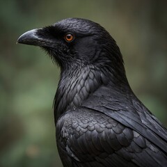 A close-up profile of a crow with intricate feather detailing, captured in high-definition.
