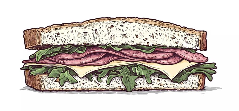 sandwich with meat, cheese, and greens clip art preview