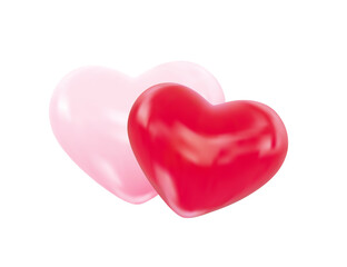 Glossy 3d pink and red Valentine's Day hearts. Symbol of love, romantic relationships. Design elements for Valentine's Day, wedding, romantic events. Vector Illustration