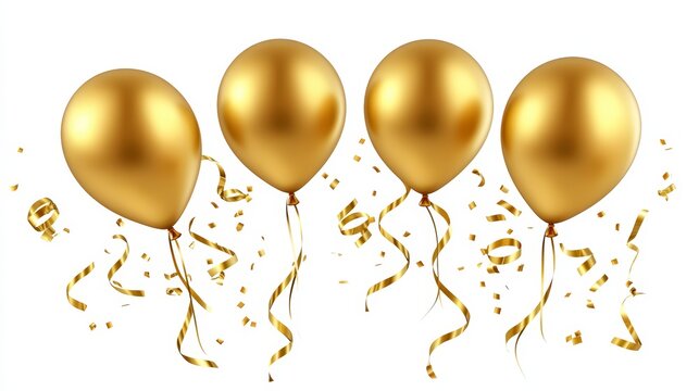 gold balloons isolated on white background celebration