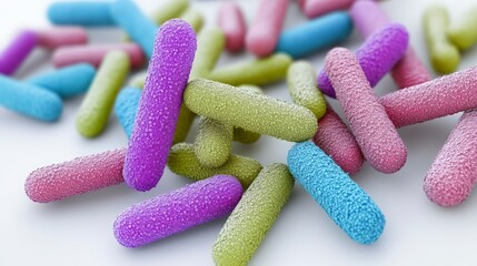 Microscopic organisms with vivid neon hues under a microscope