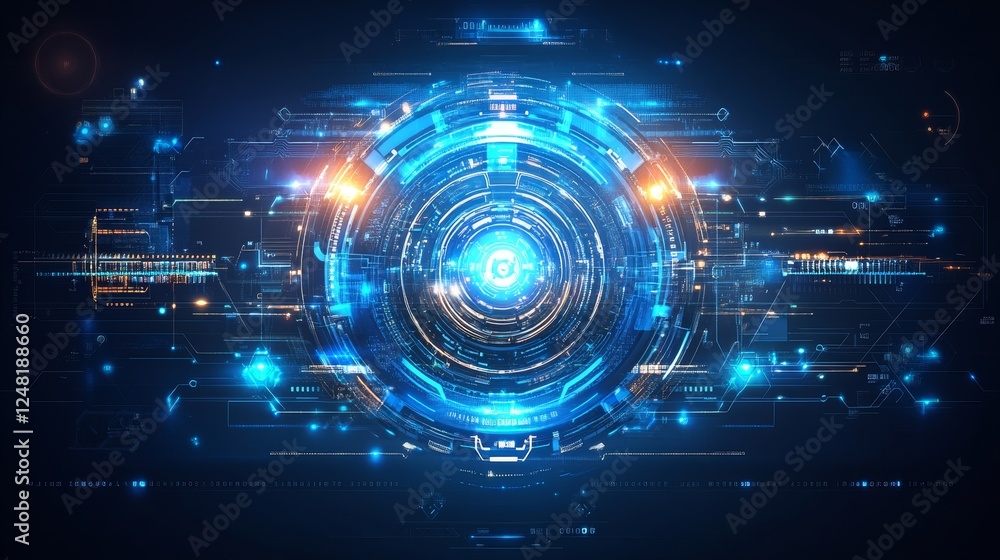 Aufkleber abstract futuristic technology network digital data flow glowing sphere in cyberspace digital illust