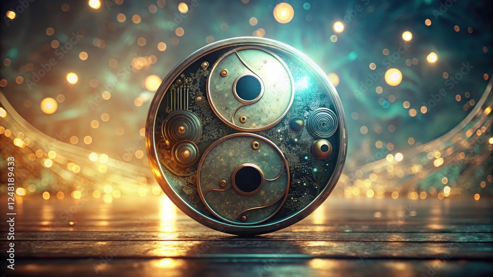 Poster retro-futuristic y2k cyberpunk art: a 3d-rendered yin yang spiral in vibrant gradients, showcasing a