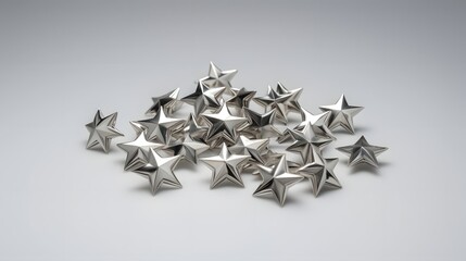 Scattered Silver Stars Randomly Distributed on a Clean White Surface Minimal Abstract Backdrop for Holiday Elements and Seasonal Designs