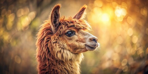 Obraz premium Retro photo of a fluffy brown alpaca; a vintage Andean animal portrait.