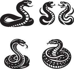 Set of Artistic Snake Silhouettes - Vector Illustrations