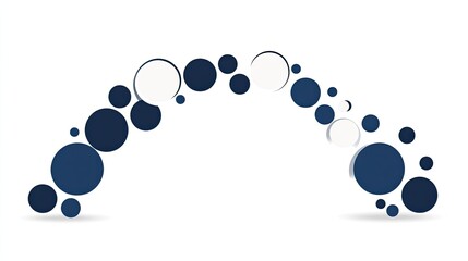 Abstract design featuring an arch of varying circles in blue and white, symbolizing unity and creativity