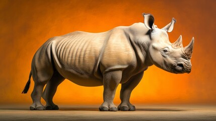 Fototapeta premium majestic rhinoceros in an african sunset landscape