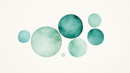 Abstract watercolor circles in varying shades of teal and green on a soft beige background
