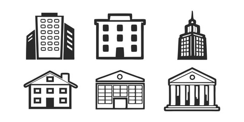 Building Icon Vector Set &ndash; Skyscraper, Apartment, and Architecture Symbols Collection
