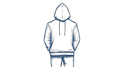 Illustration of a person wearing a plain hoodie, standing with hands in pockets, minimalistic style