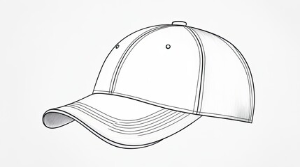 Outline of a baseball cap with detailed stitching against a plain background
