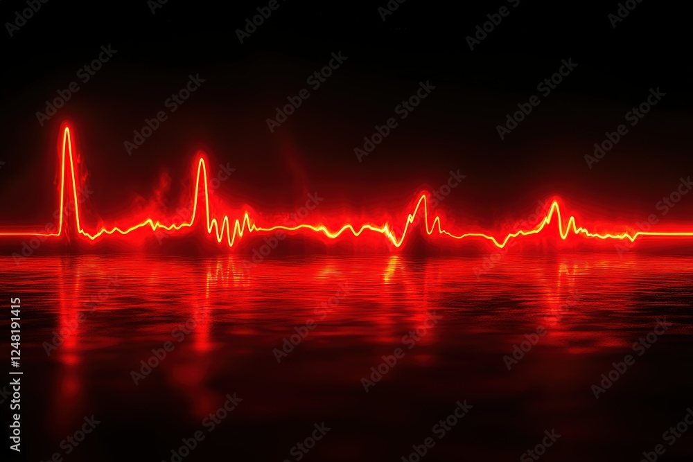 Poster red pulse: a vibrant and electric pulse line reflects on a dark surface creating a stark contrast an
