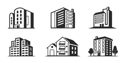 Building Icon Vector Set &ndash; Skyscraper, Apartment, and Architecture Symbols Collection