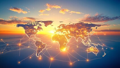 Global network connection at sunset. (2)