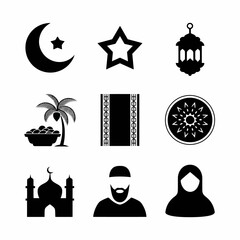 set of islamic icons, use for religion event or website, Ramadan Kareem, Eid Mubarak Line Art Icons Set
