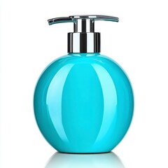 Fototapeta premium Glossy Light Blue Spherical Soap Dispenser On White Background, Generative AI.
