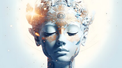 Cosmic Buddha A Digital Depicting a Buddha Figure with Galaxies Reflected in the Eyes Symbolizing Spiritual Enlightenment Cosmic Consciousness and the Interconnectedness of all Things