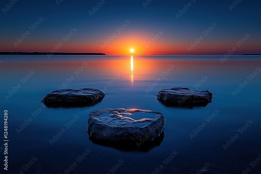 Aufkleber serene sunset over water rocks in foreground a peaceful scene with reflections creating a calming an