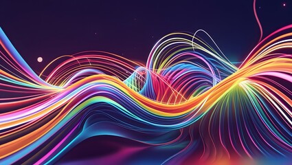 Colorful neon waves flowing against a dark backdrop. Abstract and vibrant design.