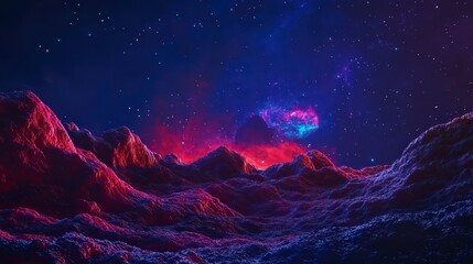 fantasy neon landscape with glowing mountains and sky