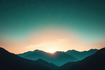Majestic twilight unveils the silhouette of distant mountains beneath a starry sky in serene wilderness