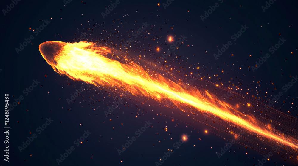 Aufkleber meteor or comet space trail fire light vector effect. 3d isolated realistic meteorite flame speed gl
