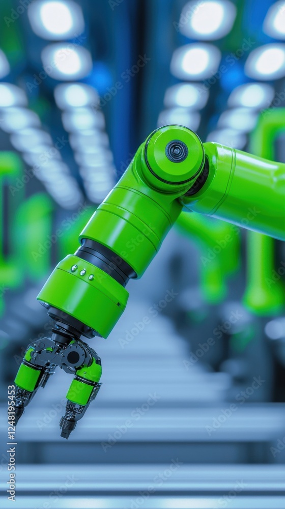 Aufkleber green industrial robot arm gripping object in modern automated factory environment with bright led l