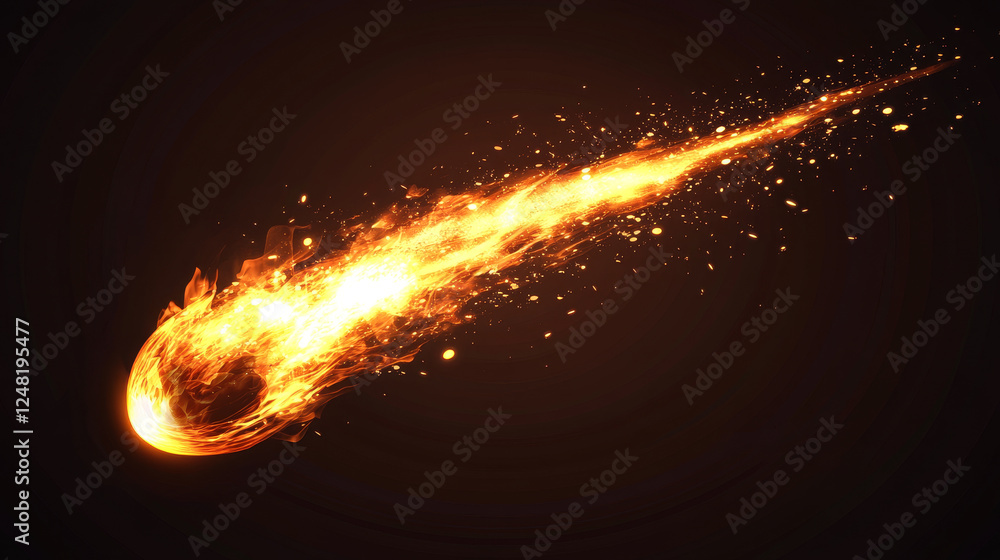 Aufkleber meteor or comet space trail fire light vector effect. 3d isolated realistic meteorite flame speed gl