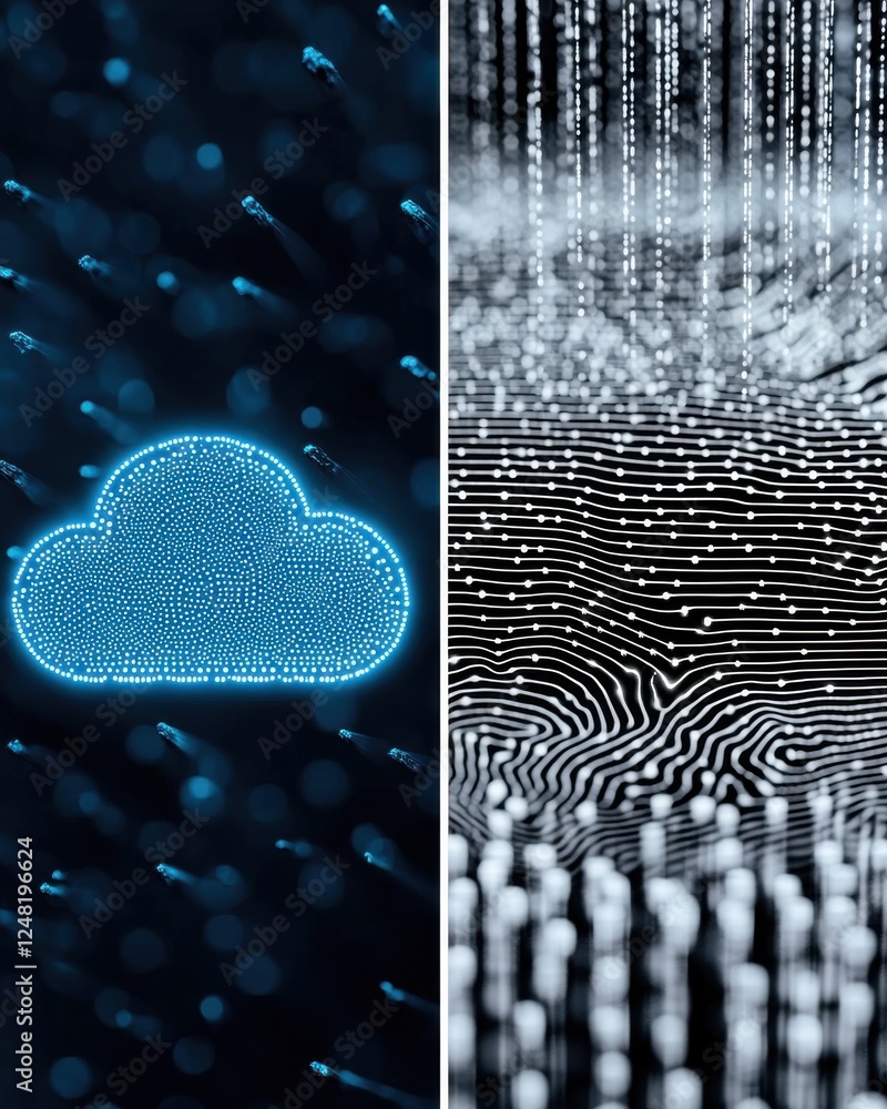 Poster abstract digital background with cloud symbol and data stream for technology, connectivity, and inno